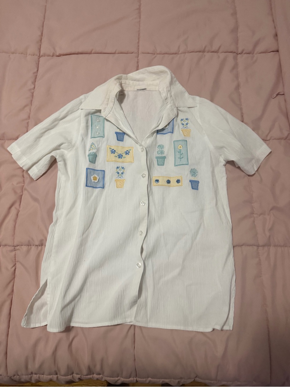 Embroidered button-up shirt